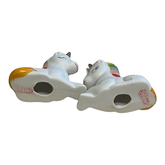 Vintage 1980’s Ceramic Unicorns With Rainbow Mane Pride Figurine China See Pics - Picture 10 of 10